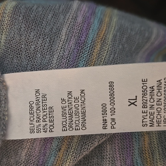 DEMOCRACY Dolman Sleeves Tie Front Top Sz XL Chevron Print In Gray Purple Yellow - Picture 10 of 11